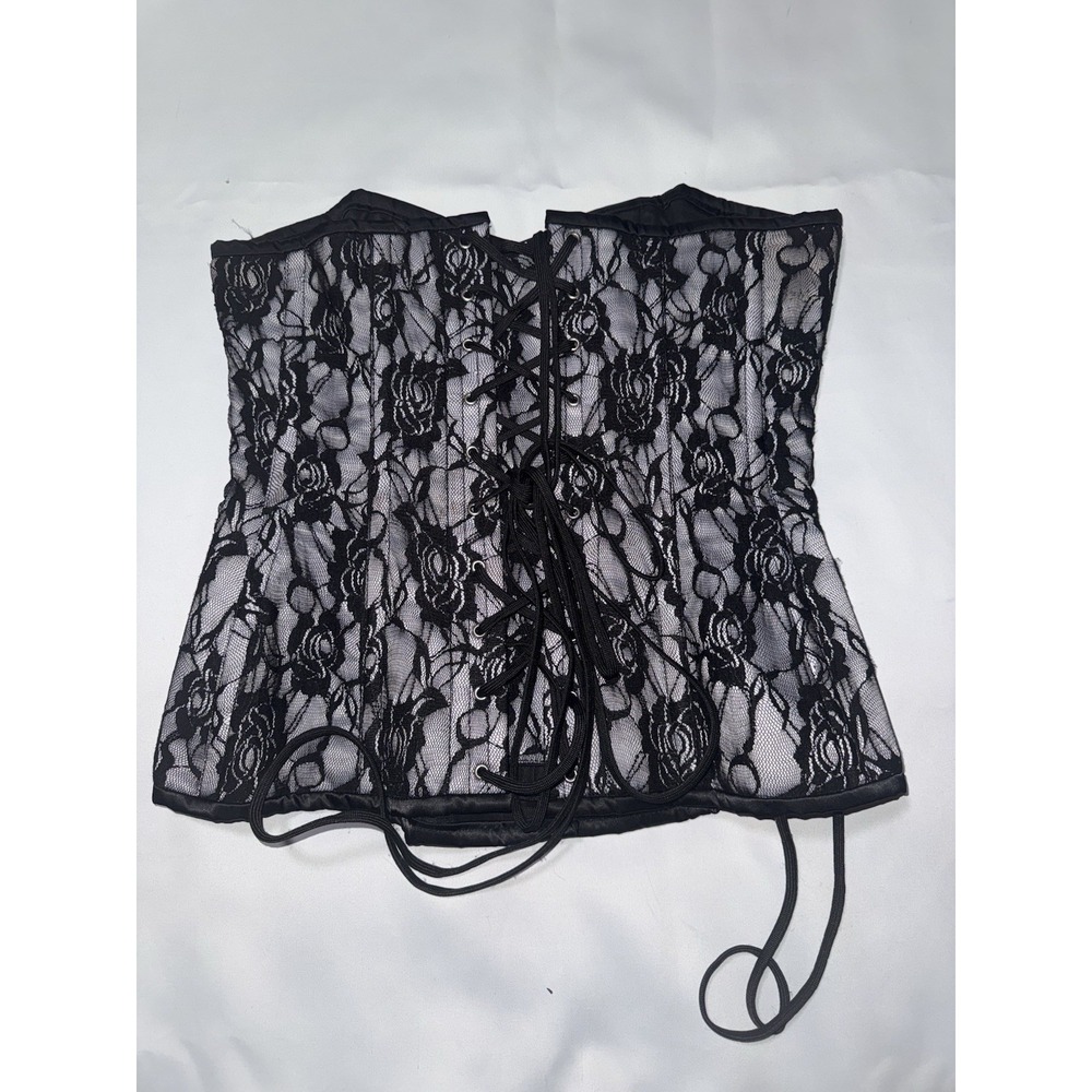 Daisy Lavish Corset Sz L Black Lace Zipper Front Bustier Waist Cincher